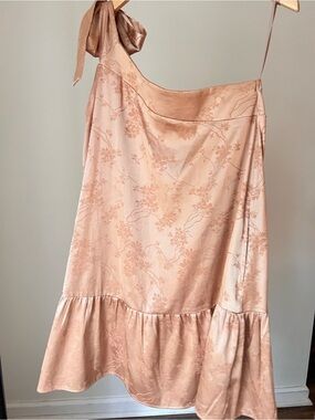 Satin Floral Midi Skirt in Blush Pink